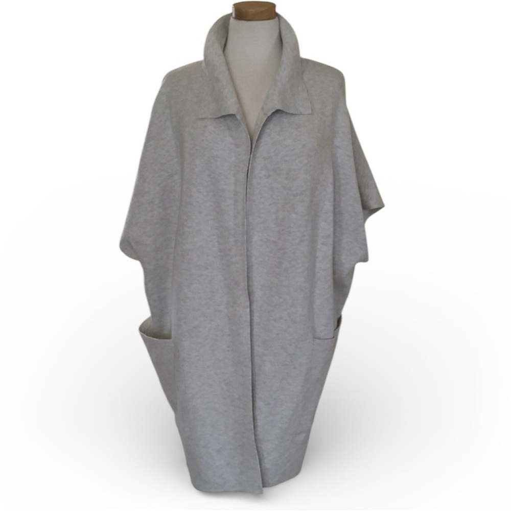 J Jill Longline‎ Dolman Sleeve Grey Knit Duster Cardigan Pockets Size Small